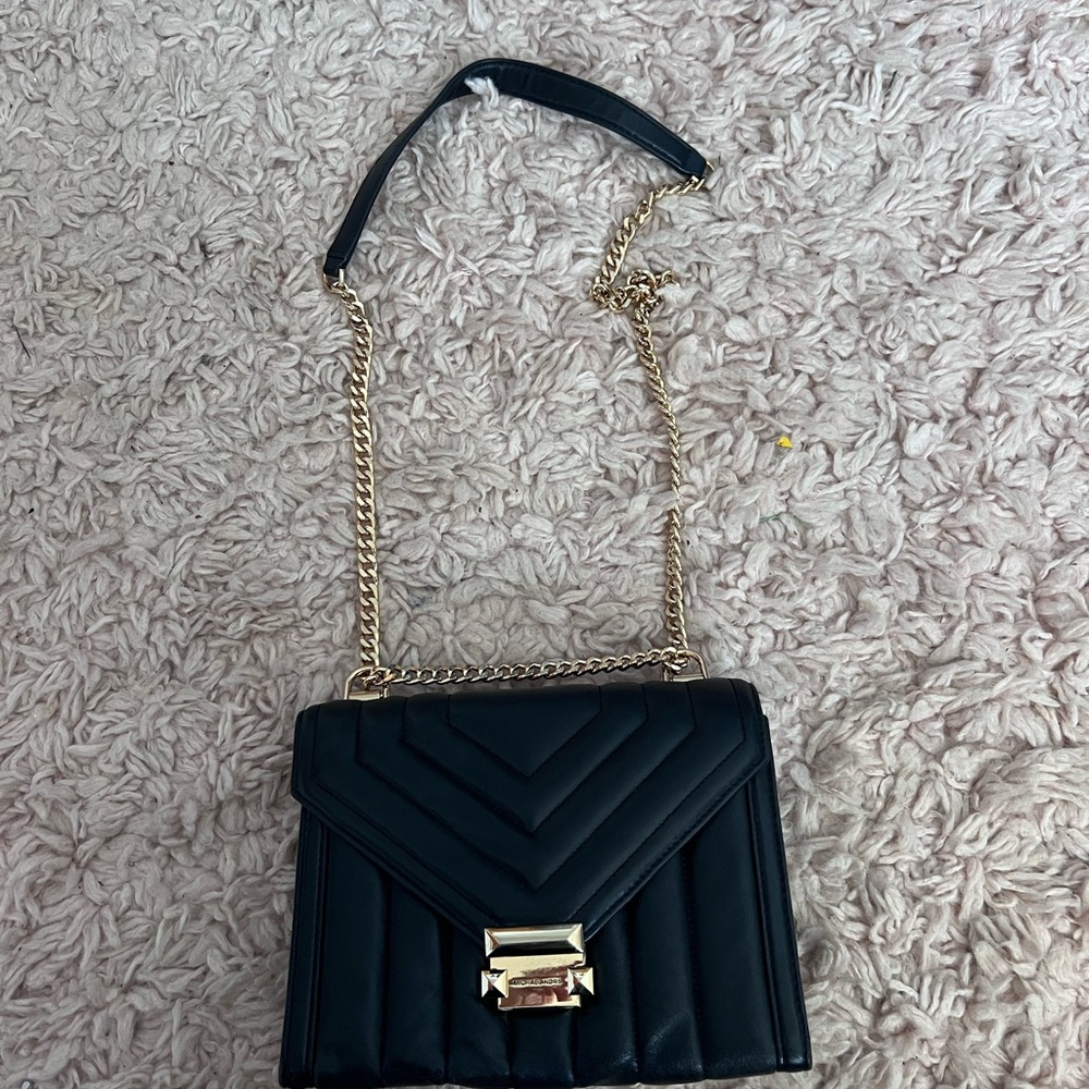 Michael Kors Black Quilted Crossbody Bag with Gold Chain